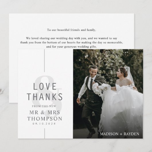 Minimale Eenvoudige Liefde & Bedankt met fotobruil (Voorkant / Achterkant)
