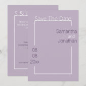 Minimale eenvoudige Lila bruiloft bespaart de datu Kaart (Voorkant / Achterkant)