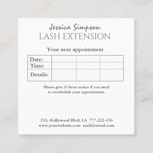 Minimale eenvoudige luxebladschaar afsprakenkaartje (Achterkant)