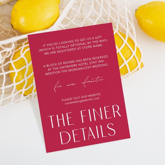 Minimale eenvoudige magenta - de Finer - details Informatiekaartje