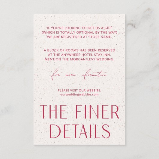 Minimale eenvoudige magenta en textuur de fijnere  informatiekaartje (Voorkant)