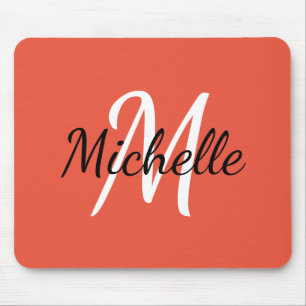 Minimale Eenvoudige Monogram Initiaal Naam Koraal  Muismat