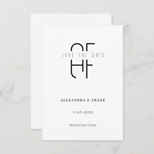 Minimale eenvoudige monogram modern wit sparen de  (Voorkant / Achterkant)