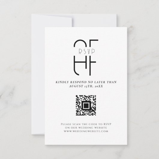 Minimale eenvoudige monogram moderne witte RSVP kaartje (Voorkant)