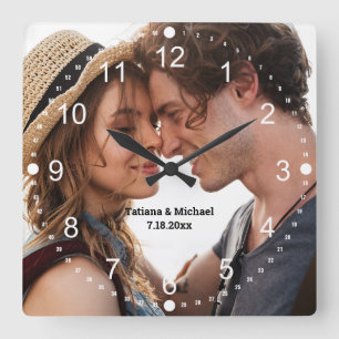 Minimale eenvoudige paar foto wit nummers vierkante klok