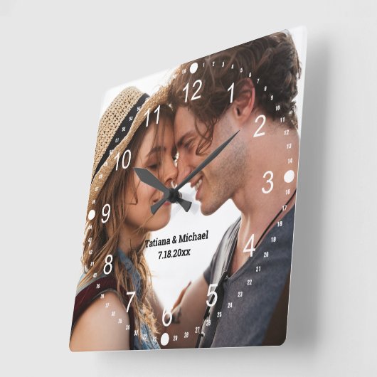 Minimale eenvoudige paar foto wit nummers vierkante klok (Hoek)