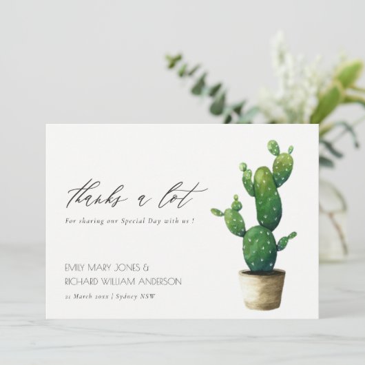 Minimale Eenvoudige Potted Cactus Green Foliage We Bedankkaart (Staand voorkant)