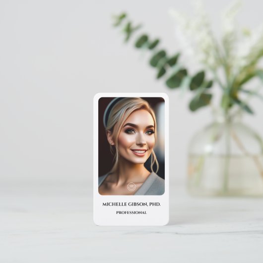 Minimale Eenvoudige Professionele Foto Logo Wit Visitekaartje (Staand voorkant)