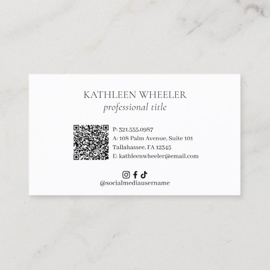 Minimale Eenvoudige QR Code Elegant Haar Stylist M Visitekaartje (Achterkant)