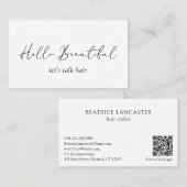 Minimale Eenvoudige QR Code Moderne Haar Stylist E Visitekaartje (Voorkant / Achterkant)