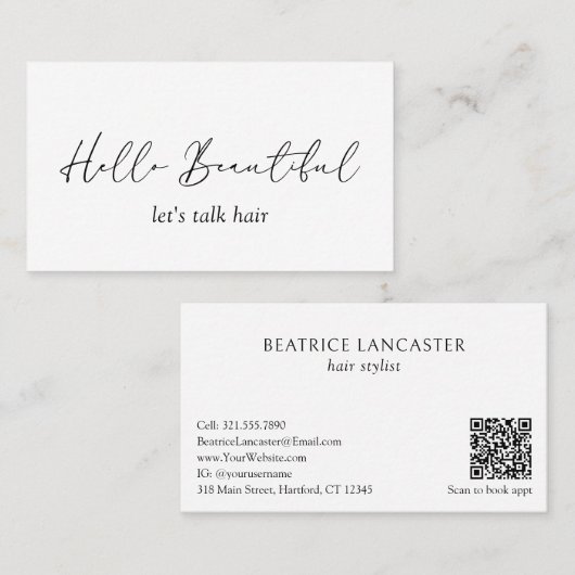 Minimale Eenvoudige QR Code Moderne Haar Stylist E Visitekaartje (Voorkant / Achterkant)