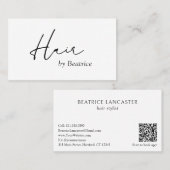 Minimale Eenvoudige QR Code Moderne Haar Stylist E Visitekaartje (Voorkant / Achterkant)