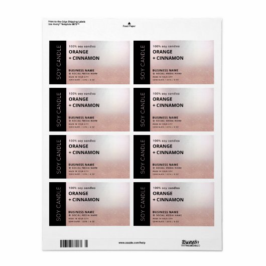 Minimale, eenvoudige roos goudzuskaars etiket (Full Sheet)