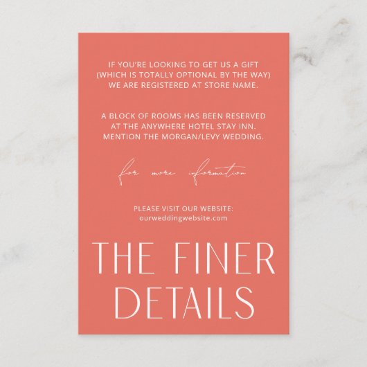 Minimale eenvoudige roze en wit - De fijne details Informatiekaartje (Voorkant)