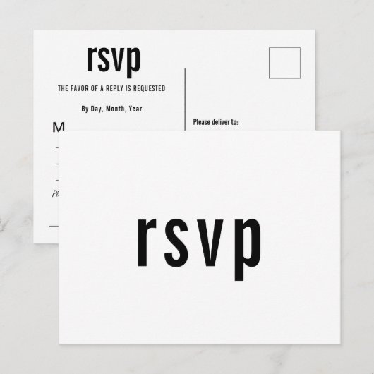Minimale eenvoudige RSVP-structuur voor binnenhuis Uitnodiging Briefkaart (Voorkant / Achterkant)