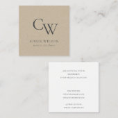 Minimale Eenvoudige Rustic Kraft Monogram Initiaal Vierkante Visitekaartje (Voorkant / Achterkant)
