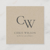 Minimale Eenvoudige Rustic Kraft Monogram Initiaal Vierkante Visitekaartje (Voorkant)