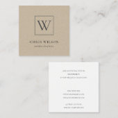 Minimale Eenvoudige Rustic Kraft Monogram Initiaal Vierkante Visitekaartje (Voorkant / Achterkant)