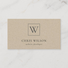 Minimale Eenvoudige Rustic Kraft Monogram Initiaal Visitekaartje