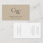 Minimale Eenvoudige Rustic Kraft Monogram Initiaal Visitekaartje (Voorkant / Achterkant)