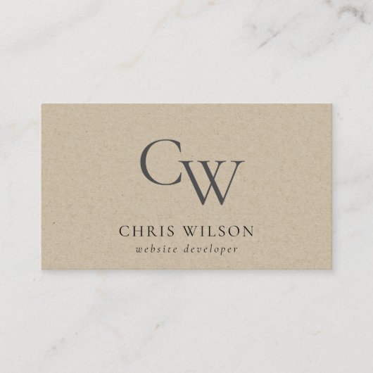 Minimale Eenvoudige Rustic Kraft Monogram Initiaal Visitekaartje (Voorkant)