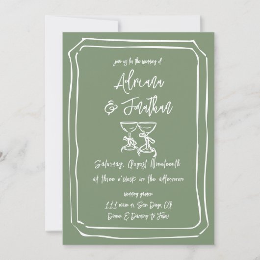 Minimale Eenvoudige Sage Green Wedding Kaart (Voorkant)