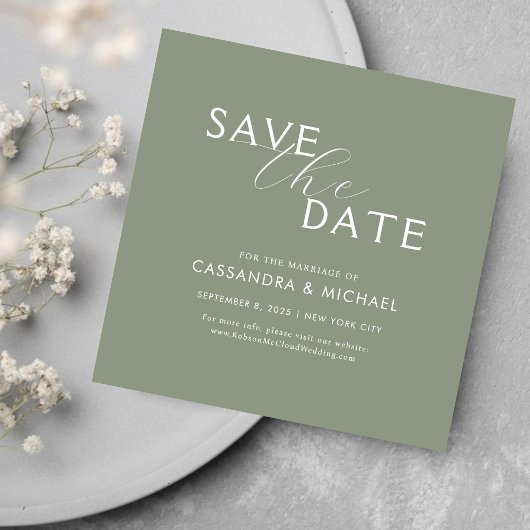 Minimale Eenvoudige Sage Groene Typografie Trouwda Save The Date