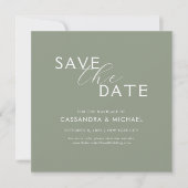 Minimale eenvoudige sagegroene typografie bruiloft save the date (Voorkant)