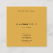 Minimale Eenvoudige Sjabloon Geel Bruin Elegant Vierkante Visitekaartje (Achterkant)