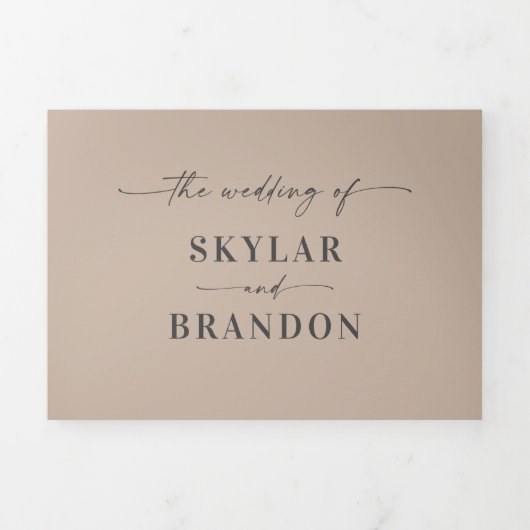 Minimale Eenvoudige Taupe Beige Bold Names Weddens Drieluik Uitnodiging (Cover)