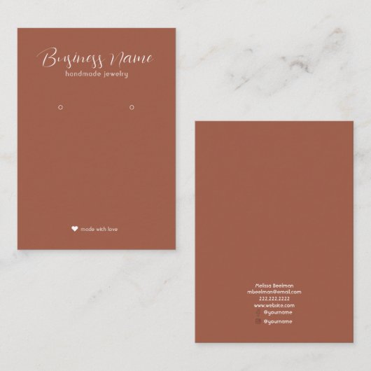 Minimale Eenvoudige Terra Cotta Modern Earring Dis Visitekaartje (Voorkant / Achterkant)