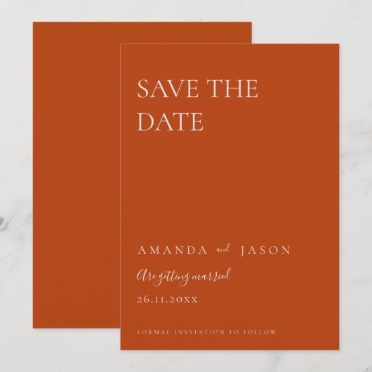 Minimale eenvoudige terracotta bruiloft bespaart d (Voorkant / Achterkant)