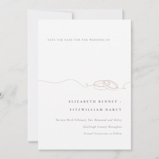 Minimale eenvoudige trouwringen | Blush Pink Save The Date (Voorkant)