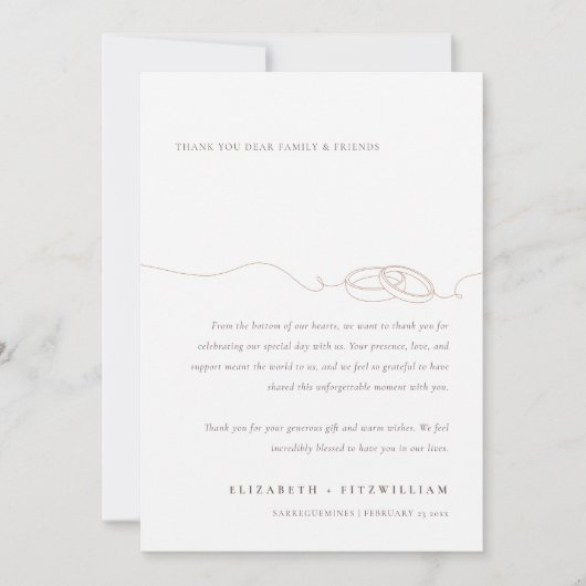 Minimale eenvoudige trouwringen | Blush roze bruil Bedankkaart (Voorkant)