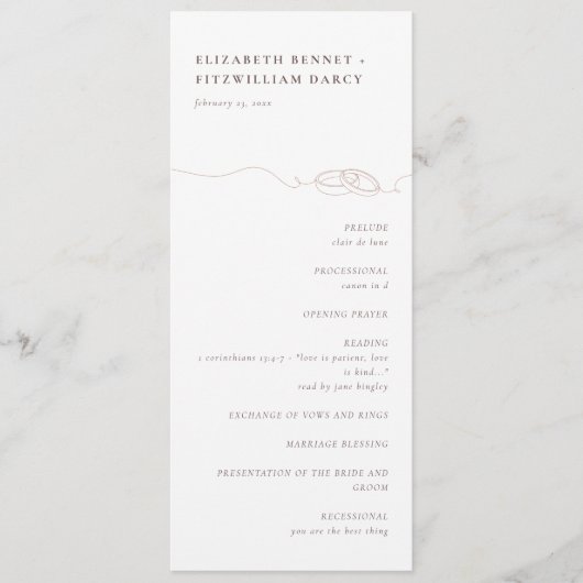 Minimale eenvoudige trouwringen | Blush roze bruil Programmakaart (Voorkant)