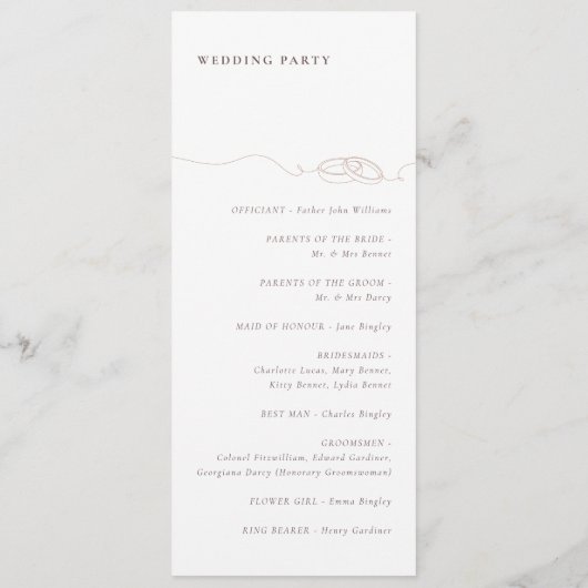 Minimale eenvoudige trouwringen | Blush roze bruil Programmakaart (Achterkant)