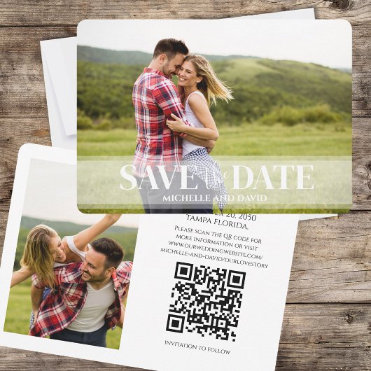 Minimale Eenvoudige Twee Foto | Website QR-code Save The Date