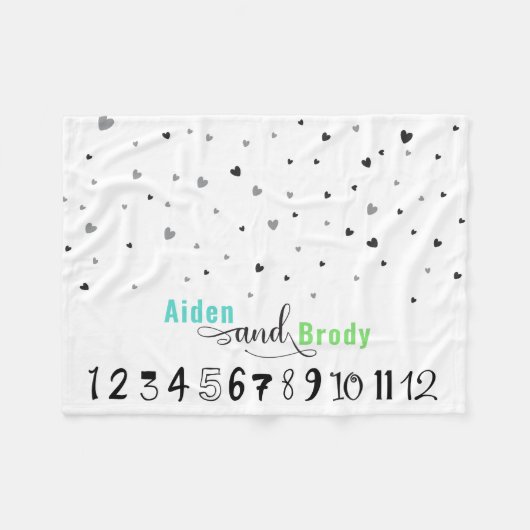 Minimale Eenvoudige Twin Brothers Month Milestone Fleece Deken (Voorkant (Horizontaal))