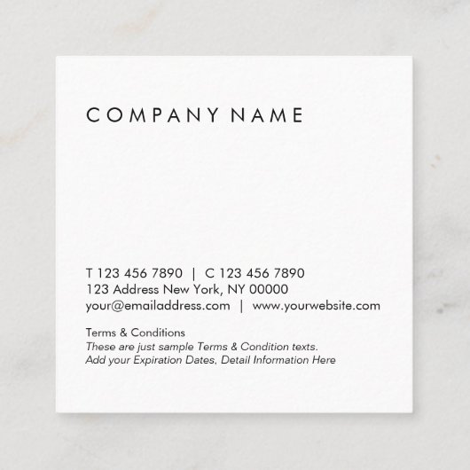Minimale Eenvoudige Typografie Zwarte & Witte Loya Vierkante Visitekaartje (Achterkant)