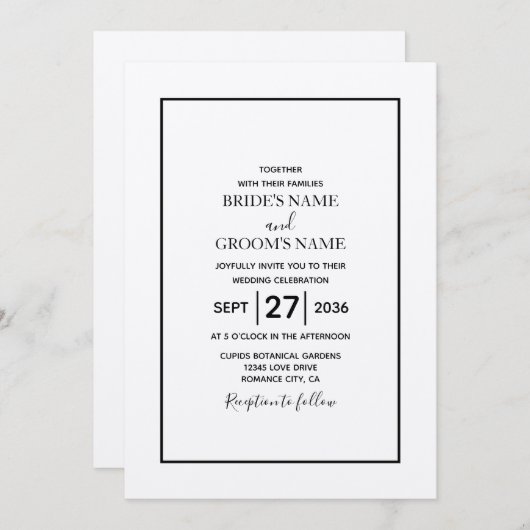 Minimale Eenvoudige uitnodiging voor zwart-witbrui (Voorkant / Achterkant)