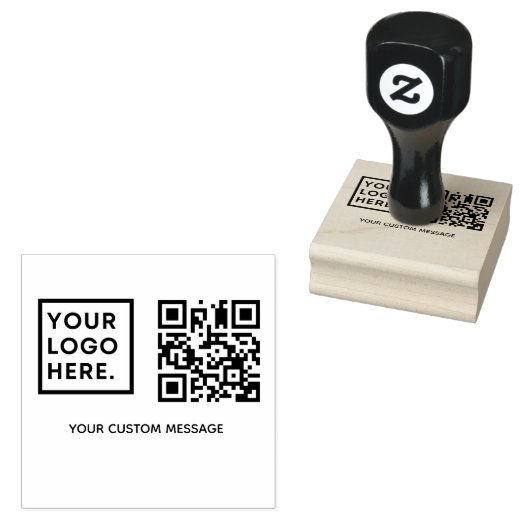Minimale Eenvoudige Upload Logo QR Code Business Rubberstempel (Gestempeld)
