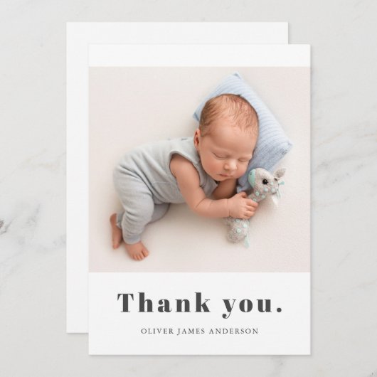 Minimale Eenvoudige Vette Typografie Pasgeboren Ba Bedankkaart (Voorkant / Achterkant)
