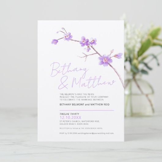 Minimale eenvoudige waterverf bloesem paars kaart (Staand voorkant)