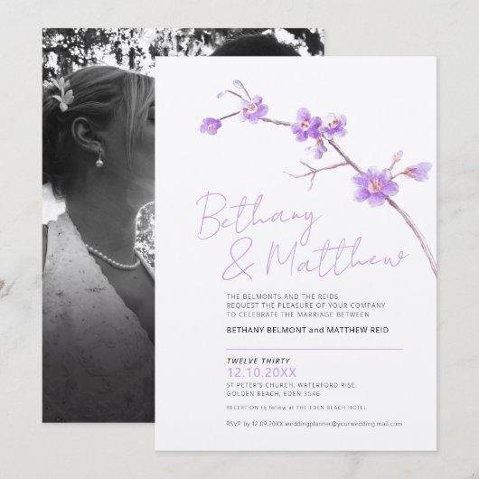 Minimale eenvoudige waterverf bloesem paars kaart (Voorkant / Achterkant)