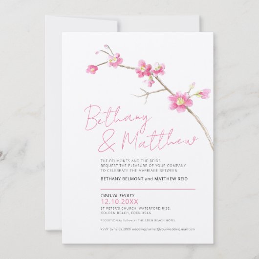 Minimale eenvoudige waterverf bloesem roze kaart (Voorkant)