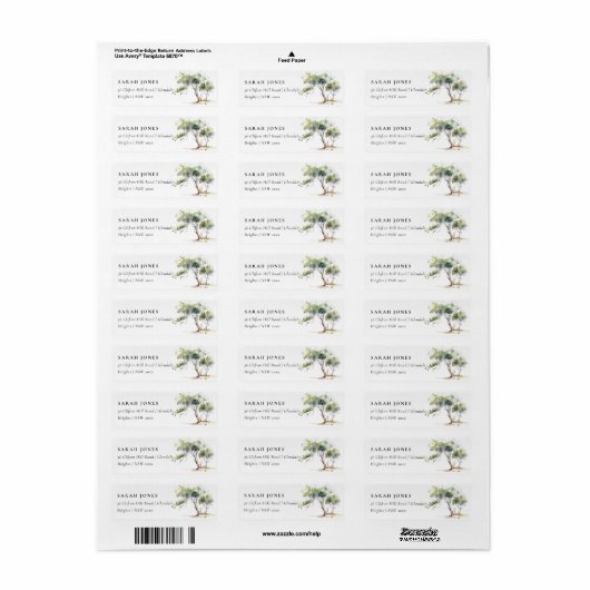 Minimale eenvoudige Waterverf Botanische boomadres Etiket (Full Sheet)