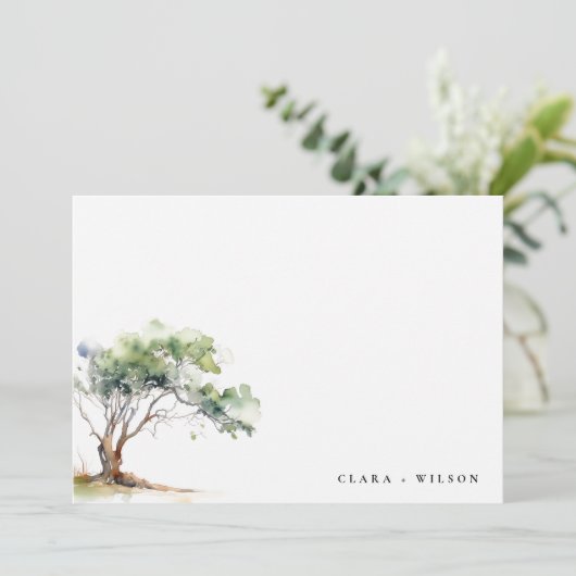 Minimale Eenvoudige Waterverf Botanische Boombruil Bedankkaart (Staand voorkant)