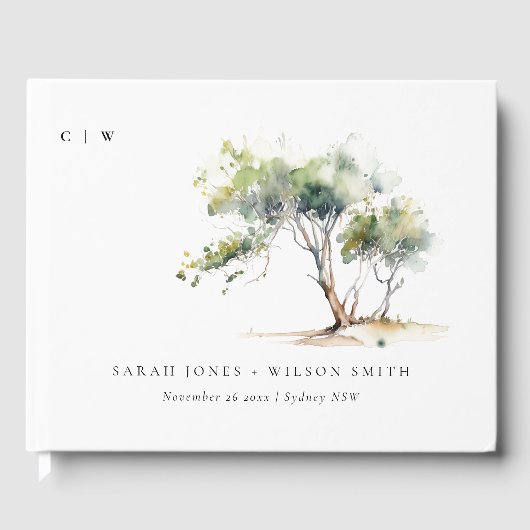 Minimale Eenvoudige Waterverf Botanische Boombruil Gastenboek (Voorkant)