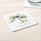 Minimale Eenvoudige Waterverf Botanische Boombruil Kartonnen Onderzetters (Schuin)