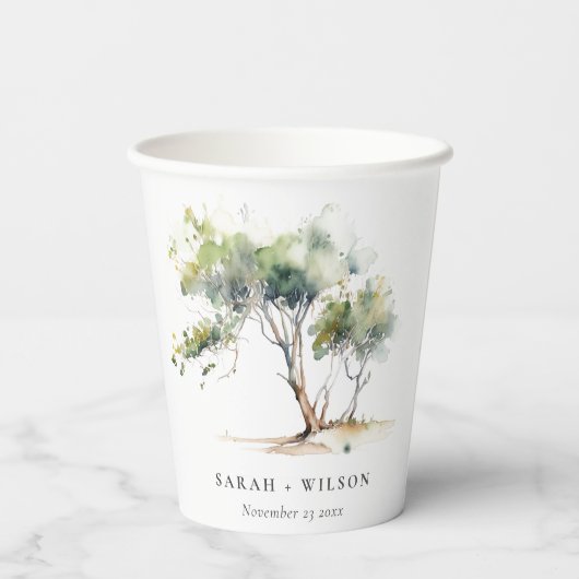 Minimale Eenvoudige Waterverf Botanische Boombruil Papieren Bekers (Achterkant)